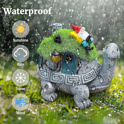 Solar Turtle Garden Statue Lights with Rooftop Lawn Gnome Solar Garden Decor for Outside Yard Balcony Patio Lawn Ornament Home Decor Gifts for Mom Grandma