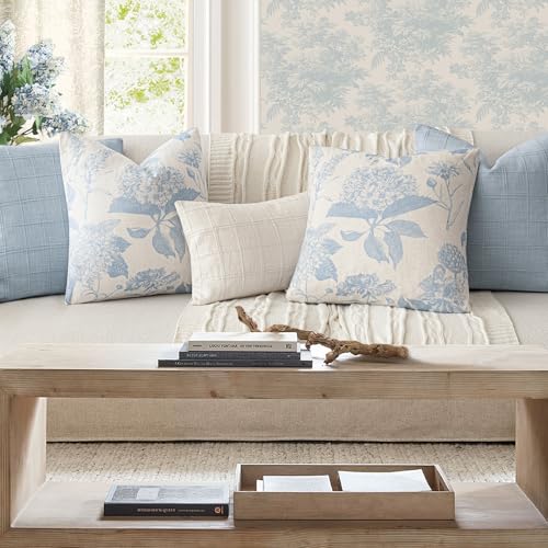 Set of 2 Linen Floral Vintage Throw Pillow Covers Neutral Accent Decorative Cozy Cushion Covers Farmhouse Boho Home Decor for Sofa Chair Couch Bedroom Living Room