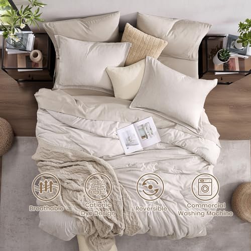 King Size Comforter Set 7 Pieces Oatmeal Beige Bed in a Bag