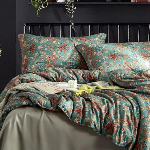 Queen Comforter Set Vintage Floral Boho Comforter for Queen Bed Aesthetic Floral Bedding Comforter with 2 Pillowcases Flower Leaves Boho Bedding Sets Farmhouse Botanical Flower Comforter Set