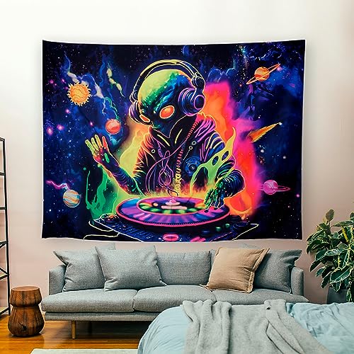 Blacklight Alien Tapestry 90"x70" Large Alien DJing