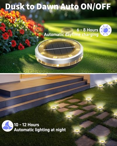 18 Pack Outdoor Solar Ground Lights with 4 Side Light（Warm White） (18 Count)