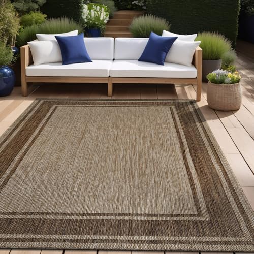 Outdoor Rug 6x9 Modern Bordered Area Rugs for Indoor and Outdoor Patio Deck Porch Garden Waterproof Weather Sun Resistant Washable Outside Carpet