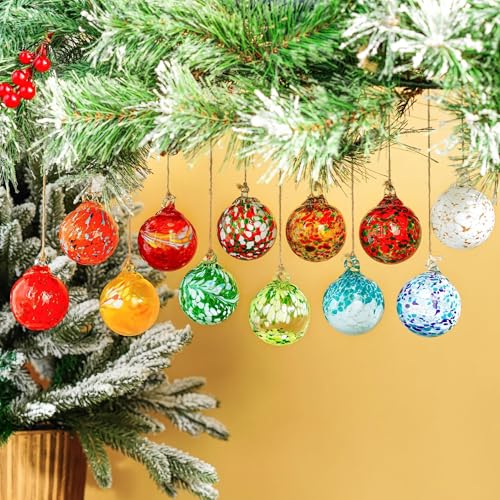 12Pcs Hand Blown Glass Ball Ornaments Hanging Gazing Balls Witches Balls