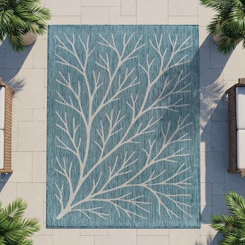 Washable Indoor Outdoor Rug 8x10 Modern Area Rugs Branch Pattern Non Shedding Waterproof Easy Clean Patio Deck Porch Living Room Bedroom Garden RV (80 Sq Ft)