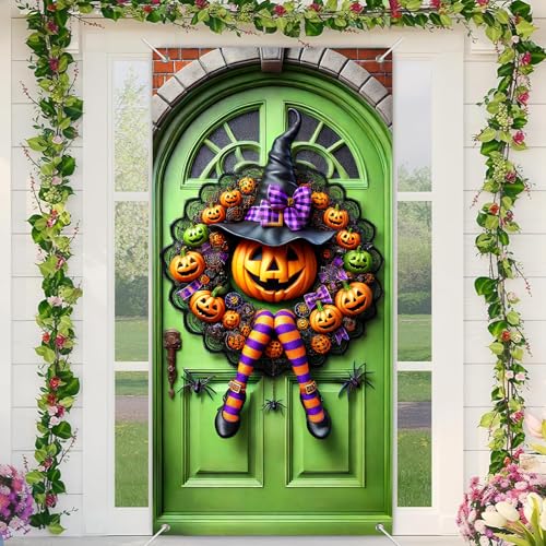 Halloween Door Cover Witch Legs 35x71 Inch Fabric