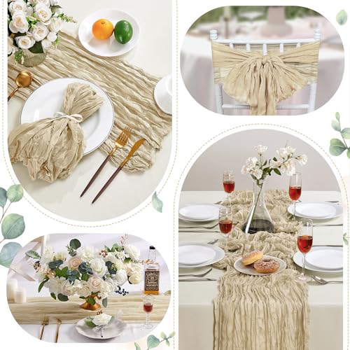Beige Cheesecloth Table Runner 35×120 Inch Fall Boho Gauze Home Decor (4.8 Ounce)