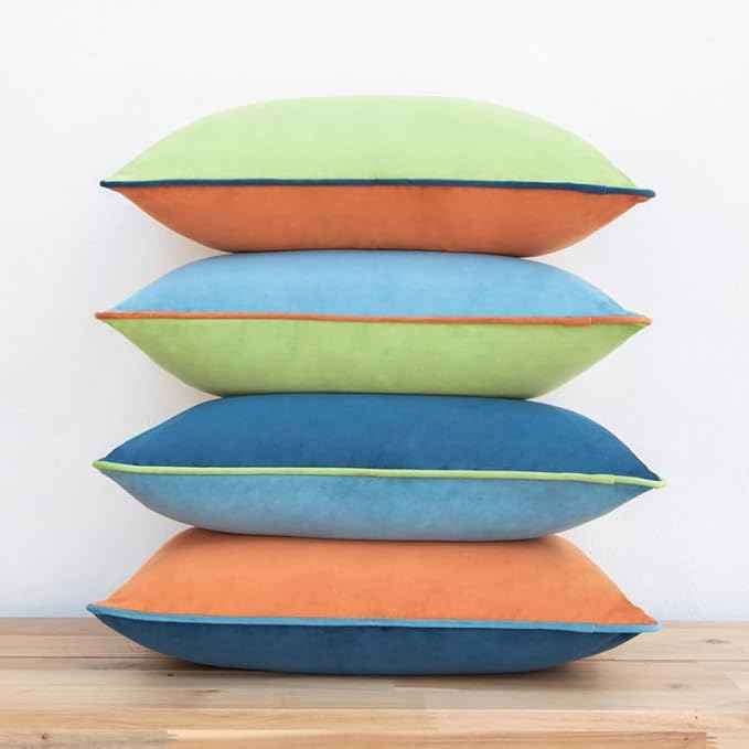MONDAY MOOSE Decorative Throw Pillow Covers Cushion Cases, Set of 4 Soft Velvet Modern Double-Sided Designs, Mix and Match for Home Decor, Pillow Inserts Not Included (12x20 inch, Blue/Orange)