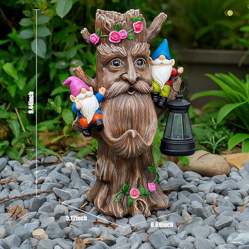 Outdoor Tree Face Garden Gnome Statue with Lantern