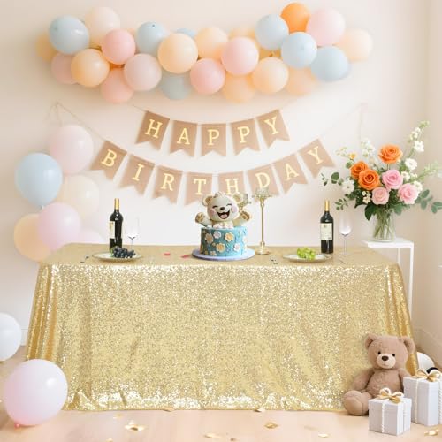 Sequin Tablecloth 60x120 Inch Light Gold for Wedding Party