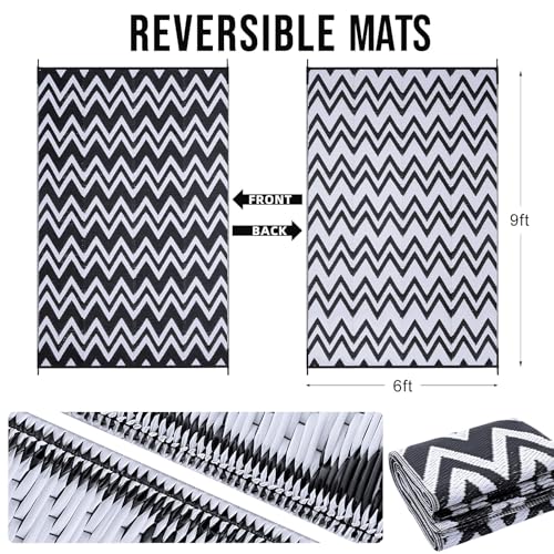 Outdoor Rug 6x9 ft Waterproof Reversible Chevron Mat