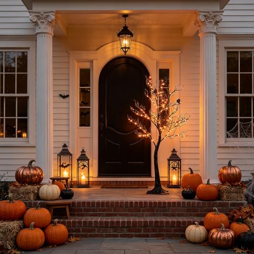 Halloween Tree with Lights Plug in 4FT 150 Orange Fairy Lights