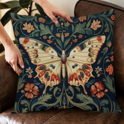 William Morris Abstract Vintage Floral Velvet Butterfly Design Throw Pillow Covers Home Decor