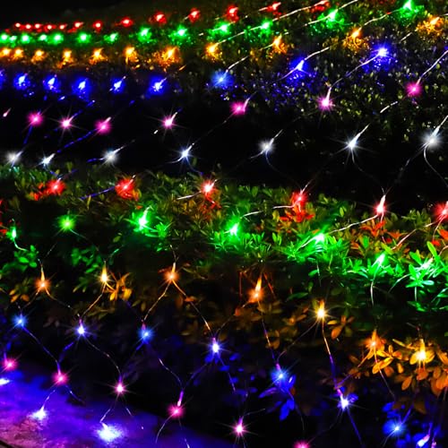 Solar Net Lights Outdoor Mesh Lights Christmas Waterproof 19 Modes Timer Tree Wrap for Fence