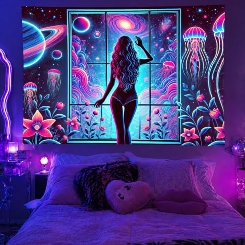 Blacklight Tapestry Sexy Girl UV Reactive Tapestry 78x59 Inch