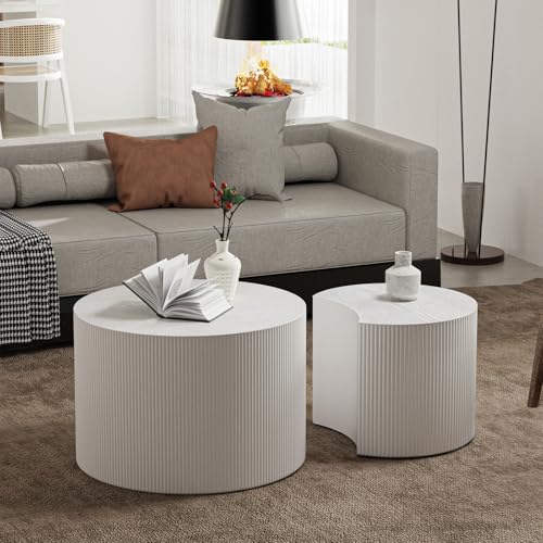 White Round Fluted Nesting Coffee Table Set of 2 (2 Count)