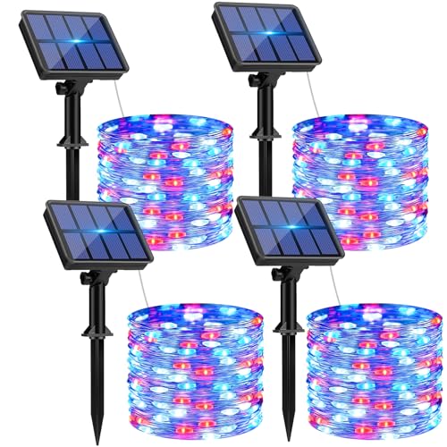4 Pack Red White and Blue Solar Fairy Lights (4 Count)