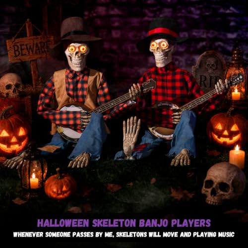 Halloween Animatronics Banjo Skeletons Duo Decorations