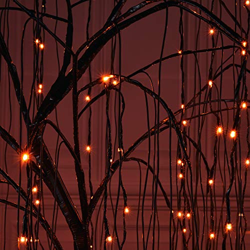 7 FT Halloween Lighted Willow Tree 256 LED Orange Lights Artificial Weeping Willow Tree with 6 Spiders Outdoor Indoor Decoration Christmas Festival Decor (Orange)