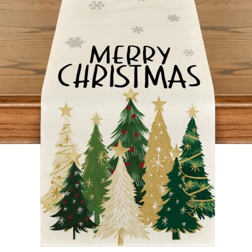 Beige Xmas Trees Table Runner Home Party Decor 13x72 Inch
