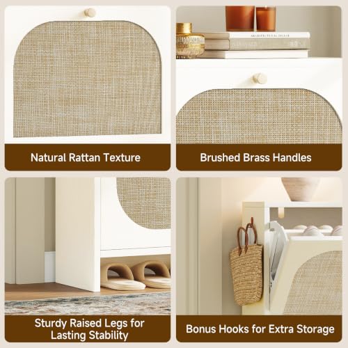 Freestanding Ultra Slim Arched Rattan Accent Shoe Storage Cabinet for Entryway