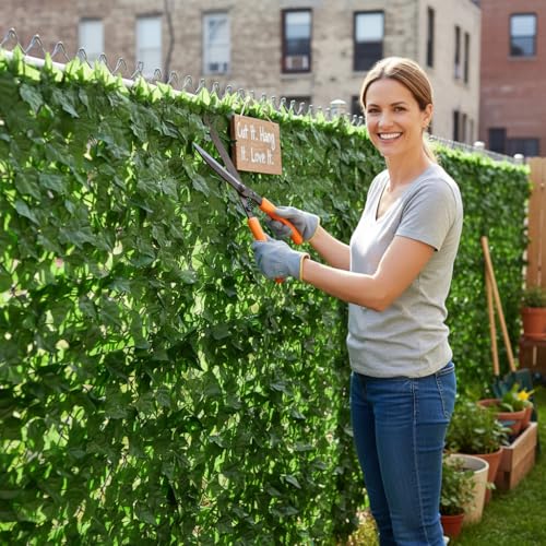 Faux Ivy Privacy Fence Screen Outdoor Expandable Artificial Greenery Roll Fake Hedge Wall Patio Green Plastic Leaf Plant Vine Grass Panels Gate Covering for Garden Yard Balcony (87 Sq Ft)