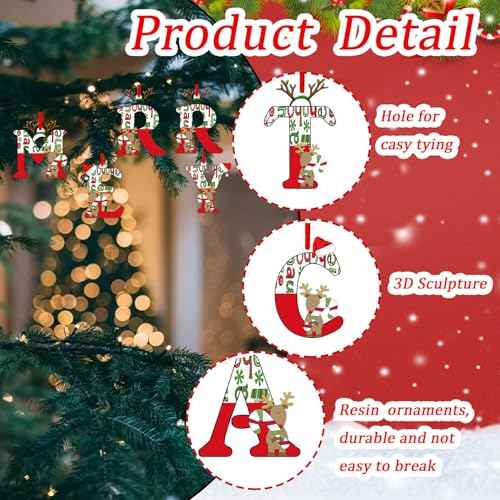 14 Pcs Christmas Ornaments Cute 2D Acrylic Merry Christmas Alphabet Christmas Decorations for Tree with Elk Hat Design Hanging Ornaments DIY Decor for Home Winter Party Holiday
