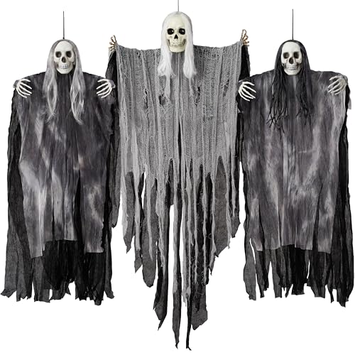 3 Pcs Hanging Halloween Skeleton Ghosts Decorations Outdoor (3 Count)