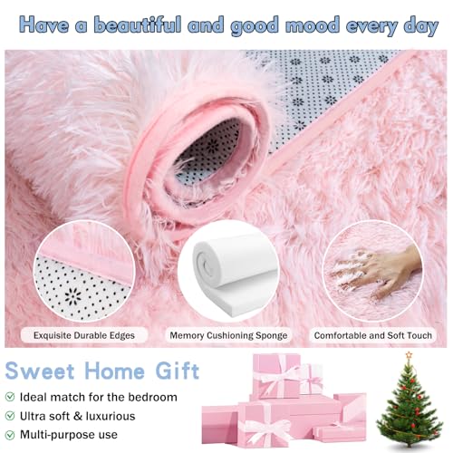 Ultra Soft Fluffy Pink Rugs for Bedroom 4x6 Feet
