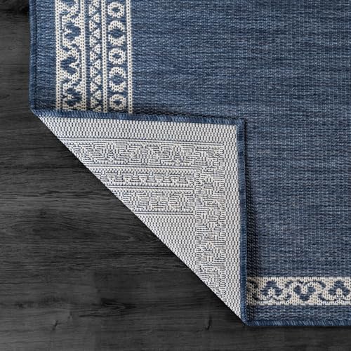 Outdoor Rug 10x14 Medallion Blue Modern Large Area Rugs for Indoor and Outdoor Patios Kitchen and Hallway Mats Washable Porch Deck Outside Carpet (140 Sq Ft)