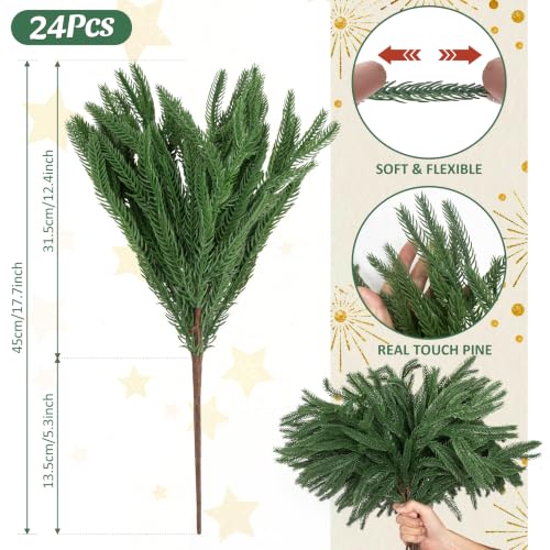 24 Pcs Artificial Norfolk Pine Branches Faux Christmas Stems (24 Count)