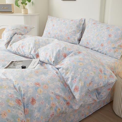 Vintage Blue Floral King Comforter Set Cottagecore Bedding Set
