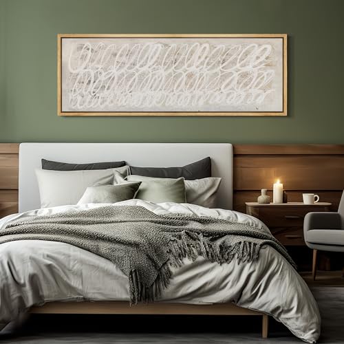 Large Framed Canvas Print Wall Art White Abstract Calligraphy Antique Retro Fine Art Illustrations Decorative Colorful for Bedroom