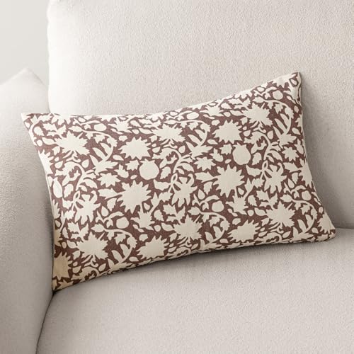 Set of 2 Decorative Neutral Floral Throw Pillow Covers Accent Farmhouse Cushion Covers Boho Lumbar Pillowcase for Couch Sofa Bedroom Living Room Home Decor (2 Count)