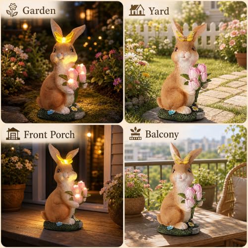 Solar Garden Rabbit Statue Outdoor Decor