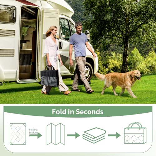 Outdoor Rug Waterproof Plastic Rugs 9'x18' for Camping Black Grey