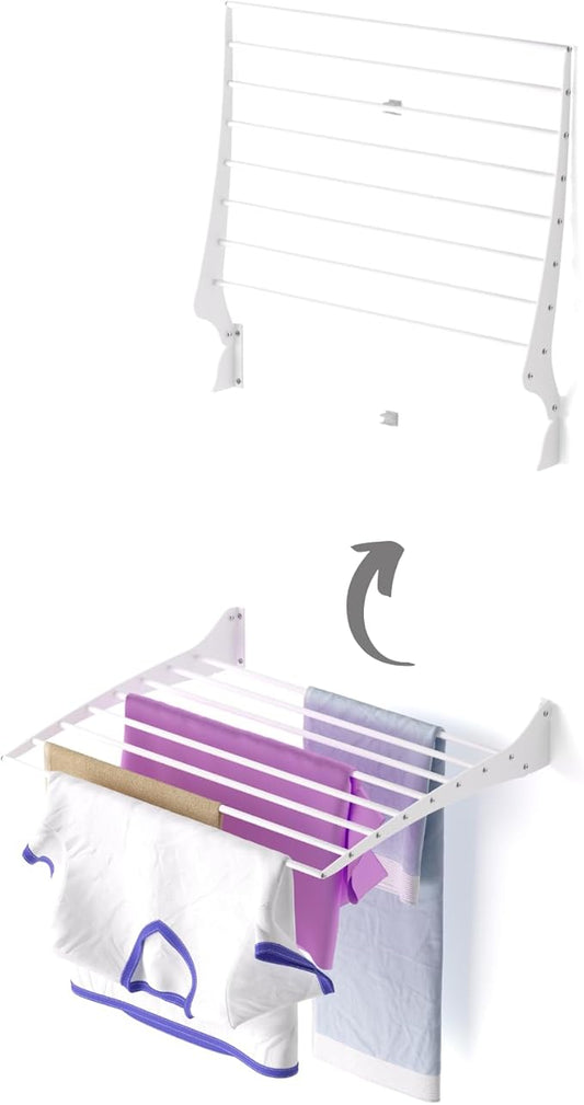 foxydry Fold, Wall Drying Rack, Vertical Drying Rack for Indoor and Outdoor Aluminium and Steel (White - Closing Up, 60 cm / 23.63 in)
