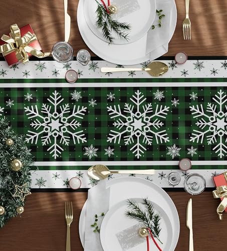 Christmas Table Runner Snowflakes Christmas Decorations with Red Buffalo