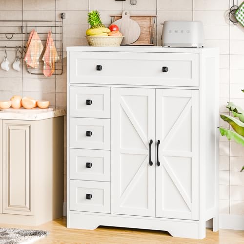 Farmhouse Storage Cabinet with 2 Doors and 5 Drawers