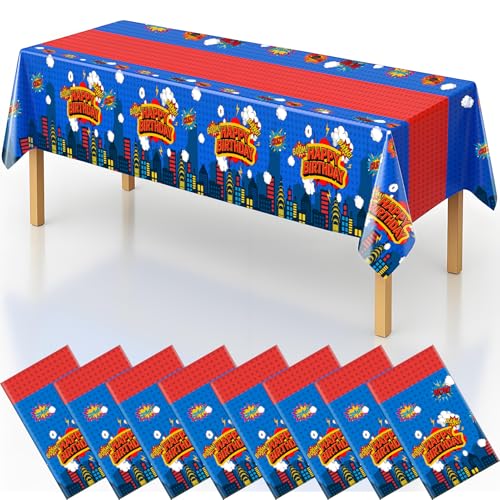 8Pcs 2in1 Superhero Birthday Party Tablecloths Decorations (8 Count)