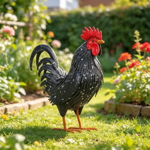 Rooster Garden Statue Sculpture Metal Chicken Yard Decor Outdoor Figurines Patio Backyard Decoration