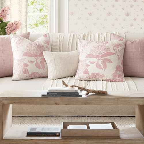 Set of 2 Linen Floral Throw Pillow Covers Neutral Vintage Print Decorative Cozy Cushion Covers Farmhouse Boho Home Decor for Sofa Chair Couch Bedroom Living Room