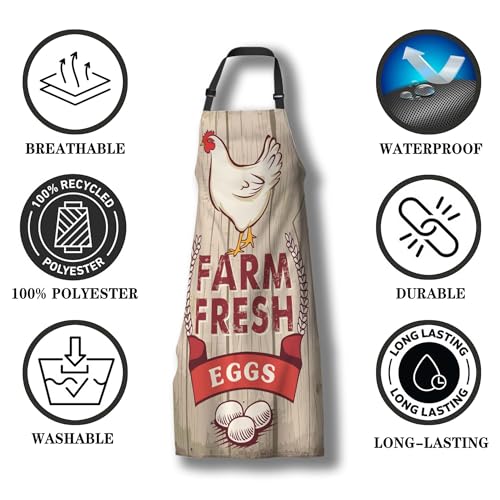 Chef Apron for Women Retro Fresh Eggs Kitchen Aprons for Men for Kitchen Cooking Restaurant BBQ Painting Crafting 27”