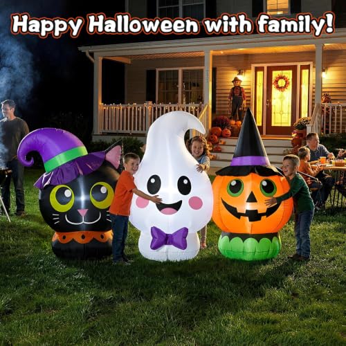 6FT Halloween Inflatables Pumpkin Ghost and Cat Outdoor Decorations with LED Lights (6FT Pumpkin Ghost)