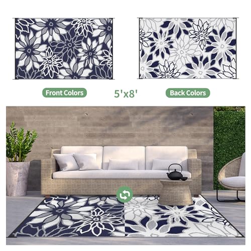 Outdoor Rug Waterproof 5'x8' Plastic Rugs for Patio