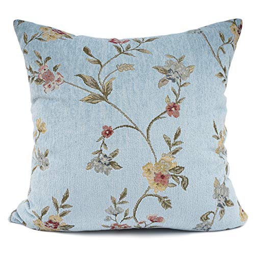 Embroidery Jacquard Teal Floral Leaf Pattern Square Decorative Throw Pillow Case Cushion Cover