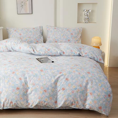 Vintage Blue Floral King Comforter Set Cottagecore Bedding Set