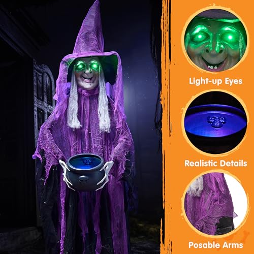 72” Halloween Decorations Standing Witch with Cauldron (Fuchsia)