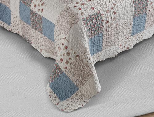 Pink Rose with Small Blue Check Patchwork