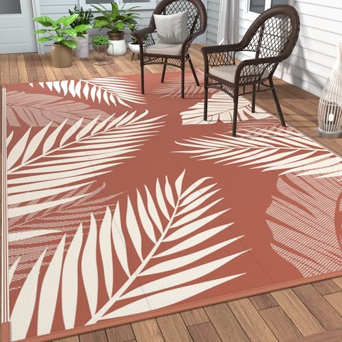 Outdoor Rug Waterproof Plastic Rugs 10'x14' for Camping Brick Red (140 Sq Ft)